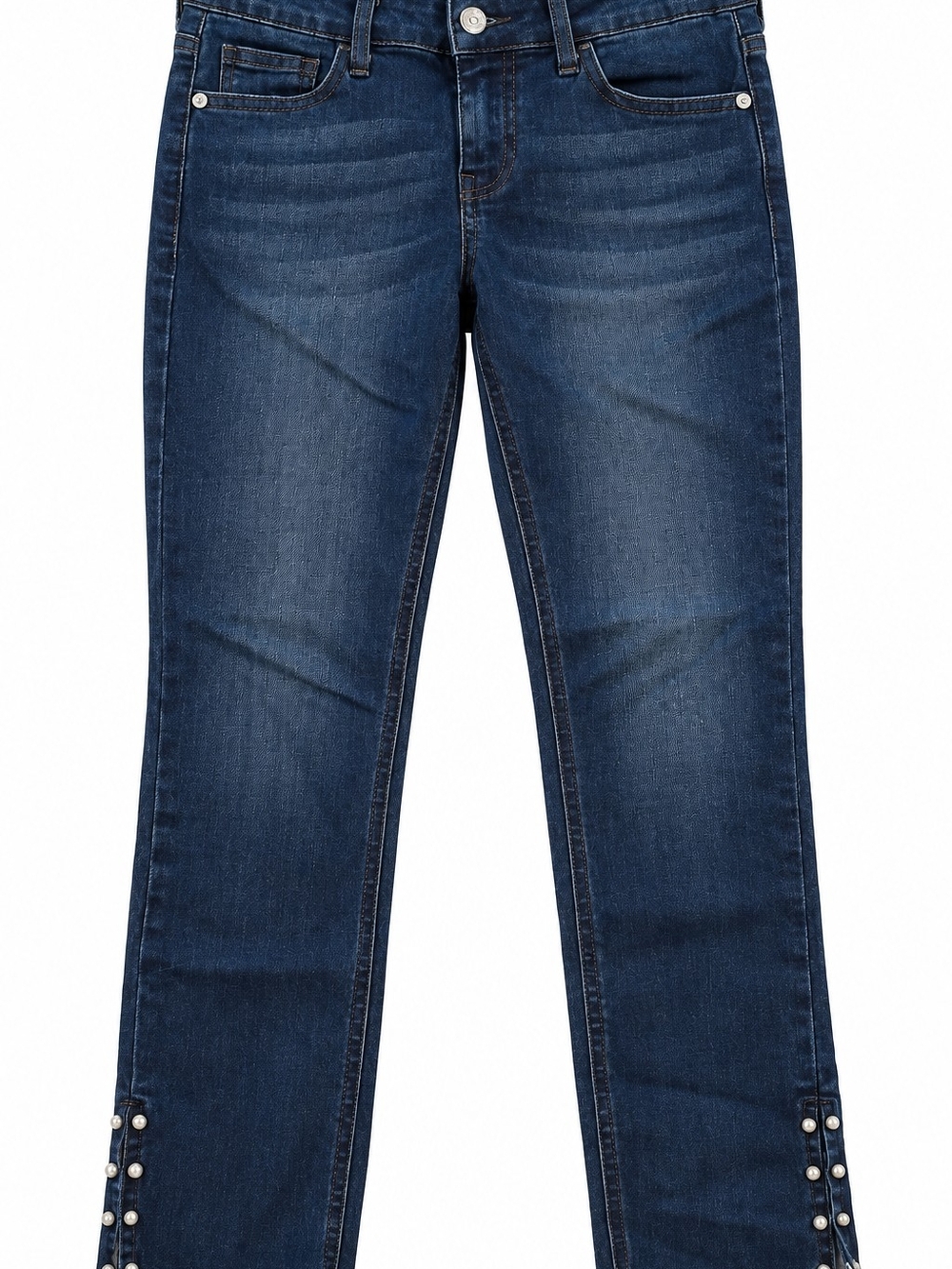 GUESS Dark Wash Jeans with Pearl Stud Frayed Hem | Chic Denim